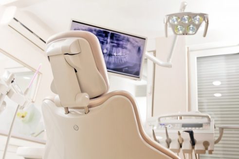 Dental chair in dentist office