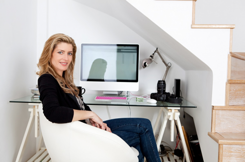woman in her home office
